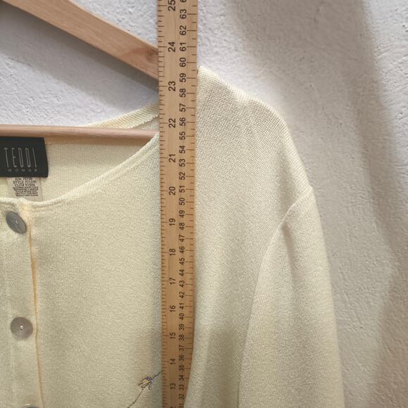 Teddi Cardigan Sweater Yellow Pastel Floral Dainty Embroidered Cottagecore Grany - Picture 6 of 9